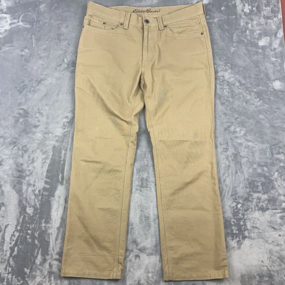 Eddie Bauer Pants Mens Size 34x30 Tan Khaki Canvas Utility 5 Pocket Work Outdoor